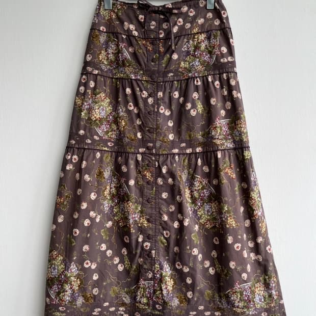 *SALE) KANEKO ISAO 딥퍼플 플라워 티어드 스커트