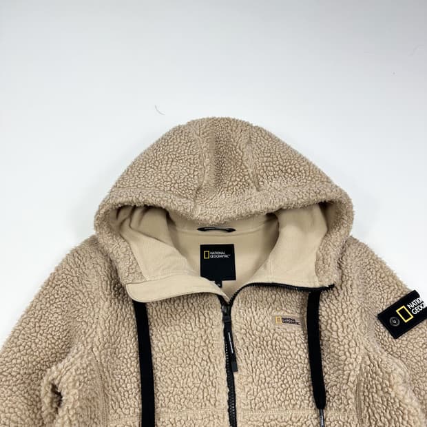내셔널지오그래픽 와펜 베이지 후리스 후드집업 (XS 여성추천)