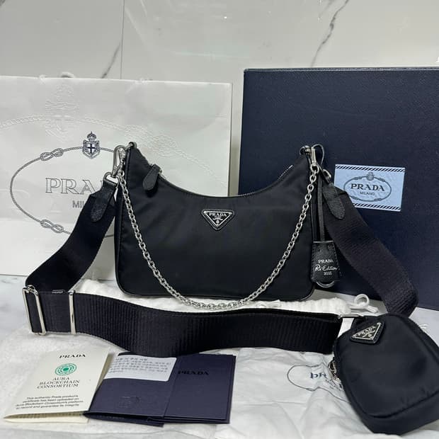 [SA급 정품] 프라다 리나일론 체인 호보백