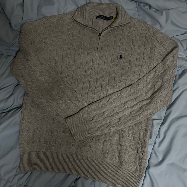 폴로 랄프로렌 반집업 케이블 니트 그레이 M