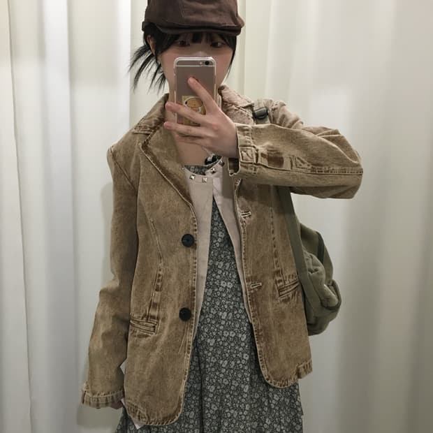 브라운 워싱 버튼 자켓