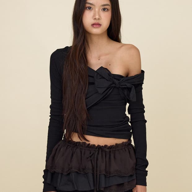 택o새상품) 글로니 로렌 보우 리본 롱 슬리브 블랙