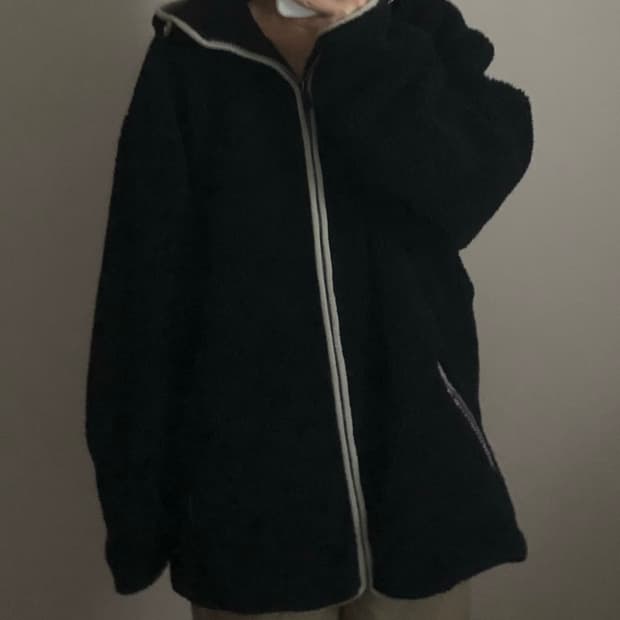 아디다스 빅로고 배색 후디 쉐르파 자켓