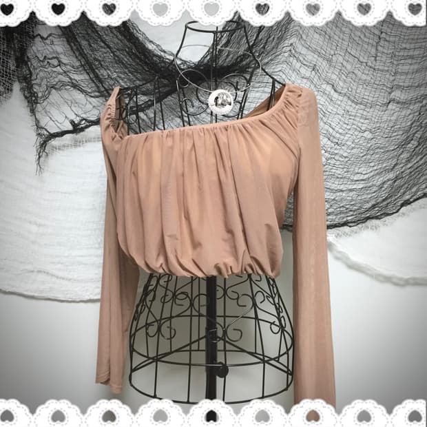 갸루 see-through shirring off-shoulder Top