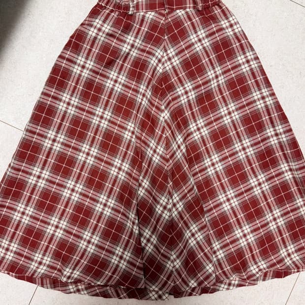 모리걸 하구미 체크 레드 A라인 롱스커트