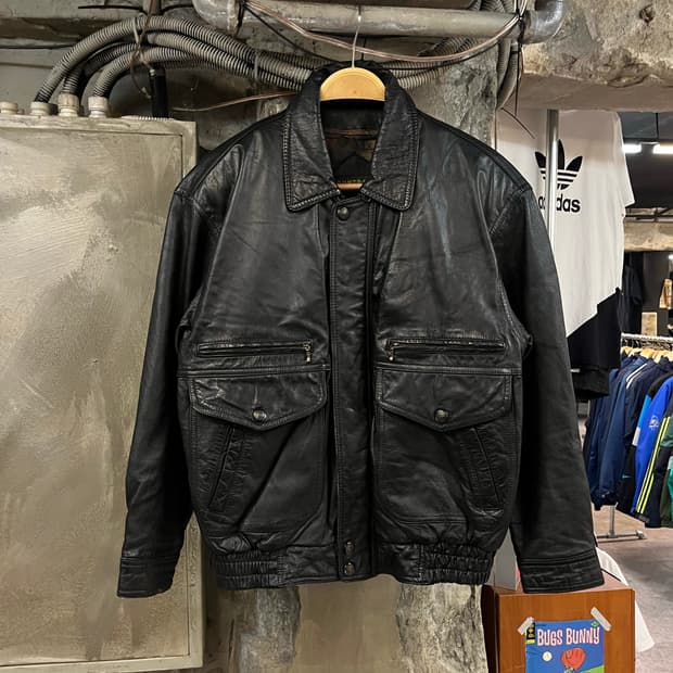 빈티지 소가죽 레더 자켓 블랙 95 #csz2780