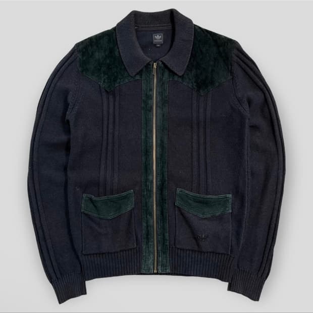 00‘s 아디다스 스웨이드 트리밍 니트집업 가디건