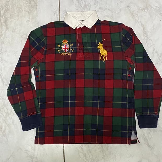 폴로 빅포니 체크 두툼 긴팔 카라티 95 사이즈 백화점판 정품