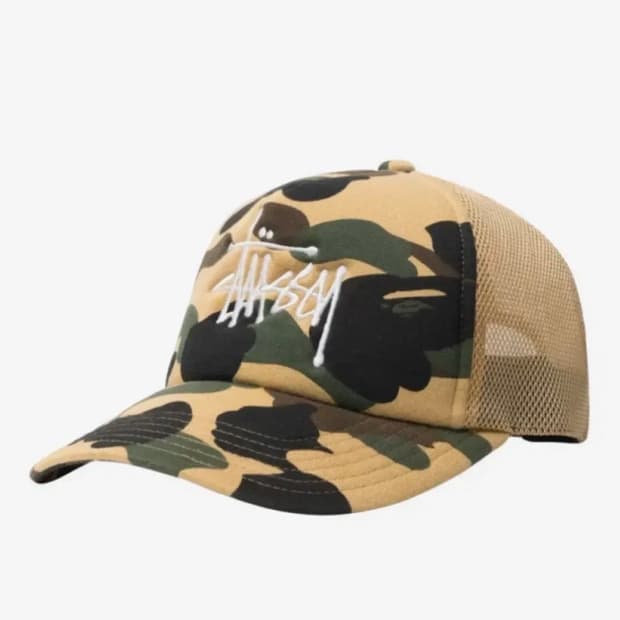 Stussy x BAPE Trucker Cap Yellow 스투시 베이프