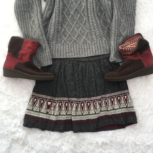 일본빈티지 챠콜 노르딕 버건디 니트 스커트
