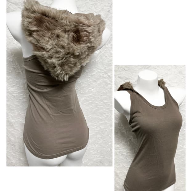 빈티지 glitz 글리츠 퍼 후드 슬리브리스 탑