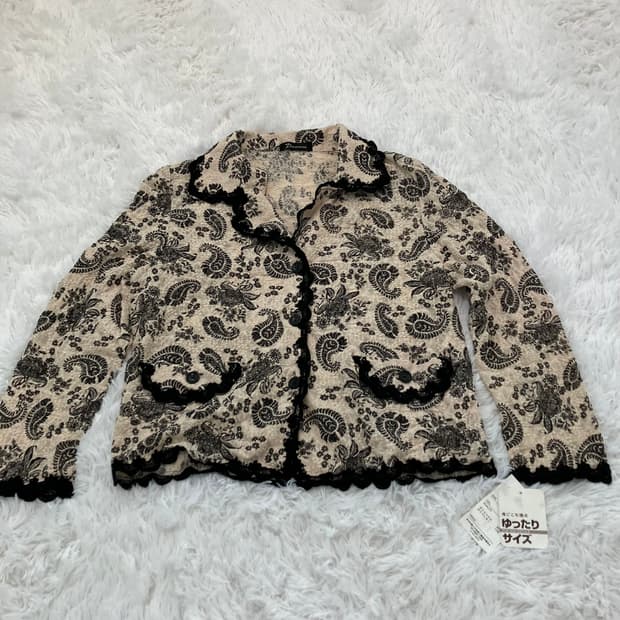 빈티지 아이보리 페이즐리 패턴 레이스 블라우스 y2k 스트릿 갸루 펑키 