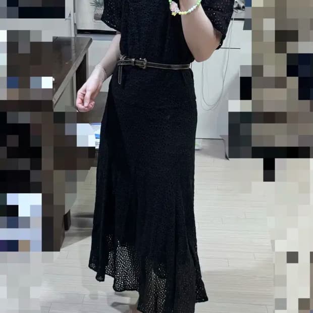 55 바네사브루노 정가128만 전판 레이스 자수 블랙  롱 원피스 산드로