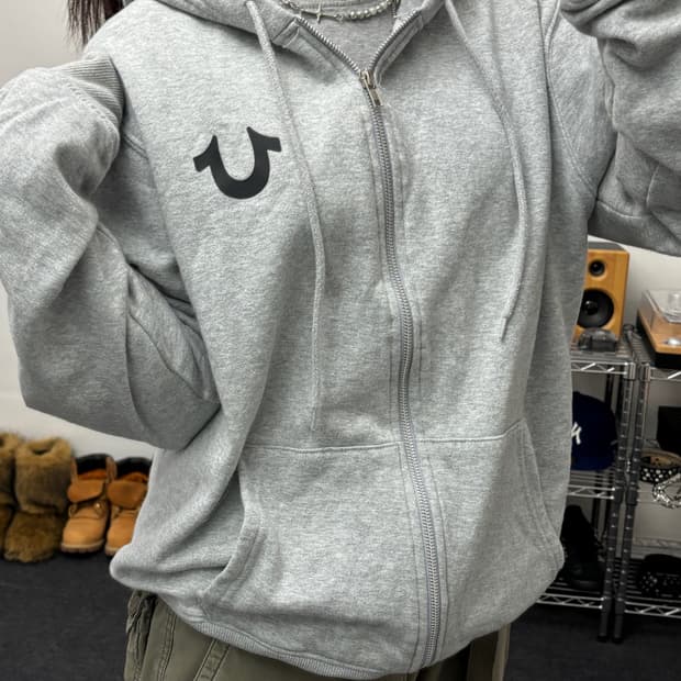 트루릴리젼 백로고 그레이 후드집업