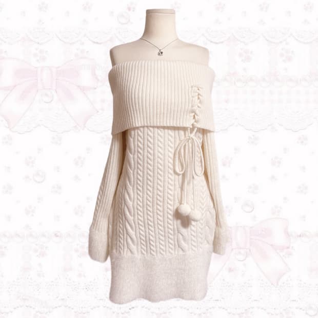 히메갸루 핀터깔 생화이트 폼폼이 폭닥폭닥 오프숄더 원피스  