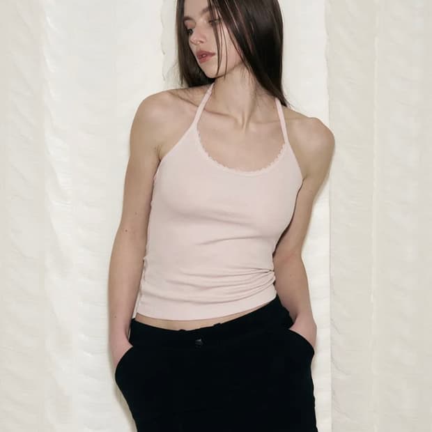 플리즈노팔로우 안젤라 홀터 레이스 탑 핑크 새상품