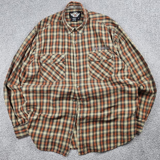 할리데이비슨 자수레터링 체크패턴 플란넬 셔츠 ( XL ) / 10471