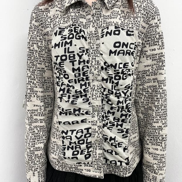 그런지 레터링 메쉬 셔링 탑