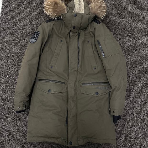 디스커버리 야상 덕다운 롱패딩 점퍼 카키 95(M)