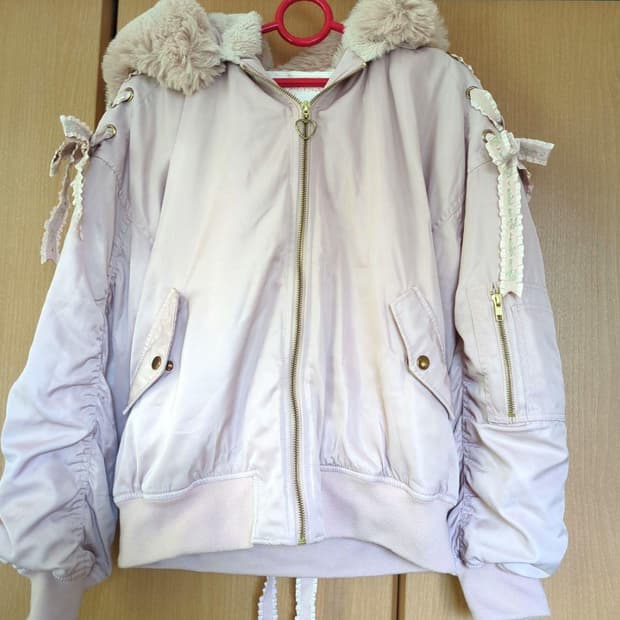 리즈리사 퍼 후드 리본 아일릿 핑크 블루종 