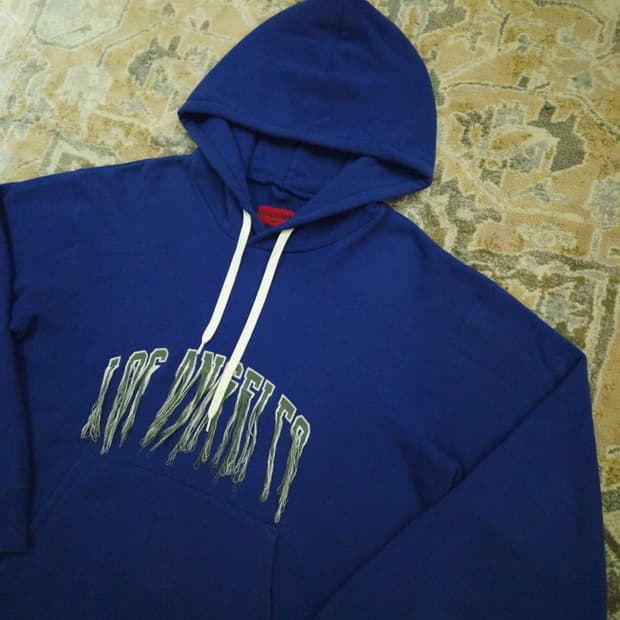 [더블렛x424] 17AW 아카이브 프린지 자수 후드 블루 L