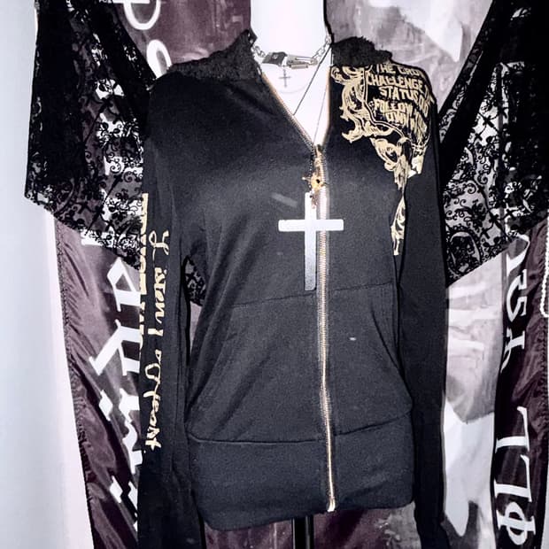 오네갸루 펑크 2000s 빈티지 자수 디테일 퍼 후드집업