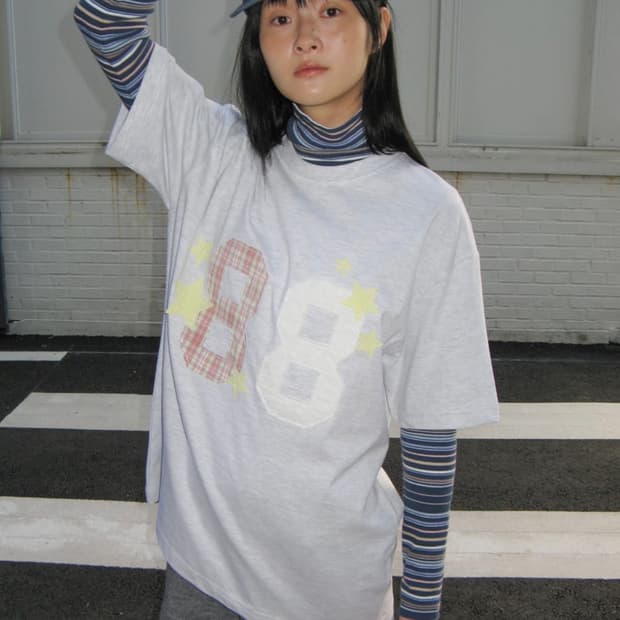 88 STAR MIXED APPLIQUE OVER FIT T SHIRT 