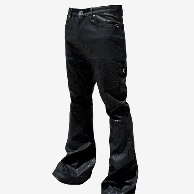 O2: Black Leather Flared Pants
