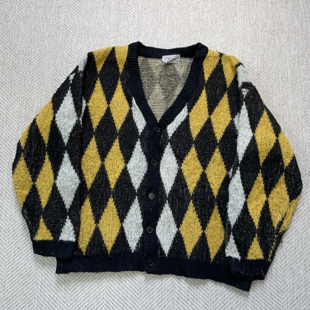 빈티지 모헤어 아가일패턴 가디건  J03907