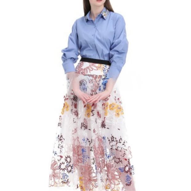 MICHAA 미샤 비즈 카라 블라우스