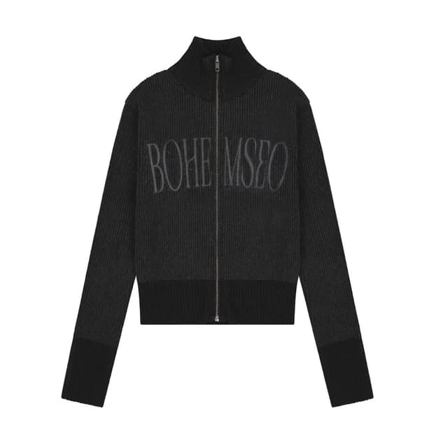 보헤미안서울 믹스 니트집업 차콜