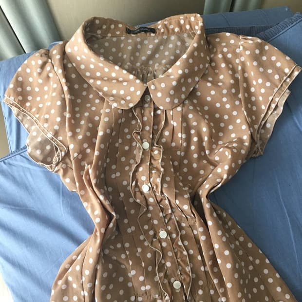 일본빈티지 홍콩블라우스 하구미 모리걸 도트 카메 카모메산장 모리노가토