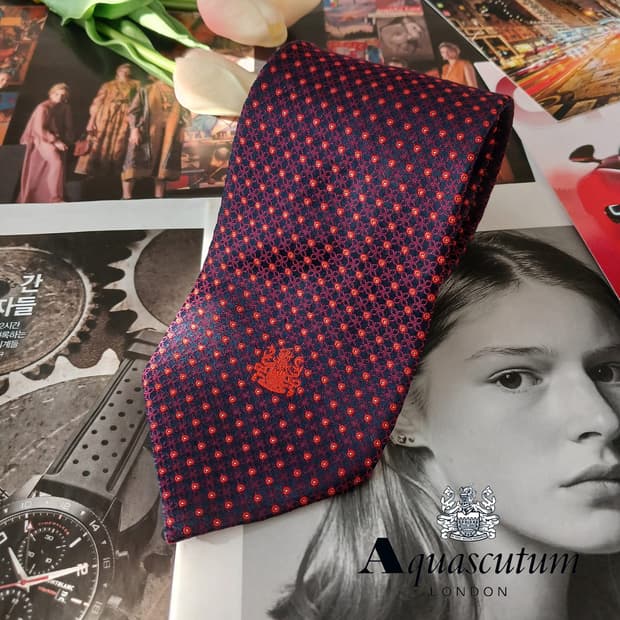 아쿠아스큐텀 실크 레드 패턴 넥타이 9.1cm A+등급 A19277
