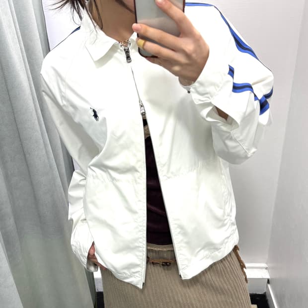 폴로 화이트 블루 윈드브레이커 자켓