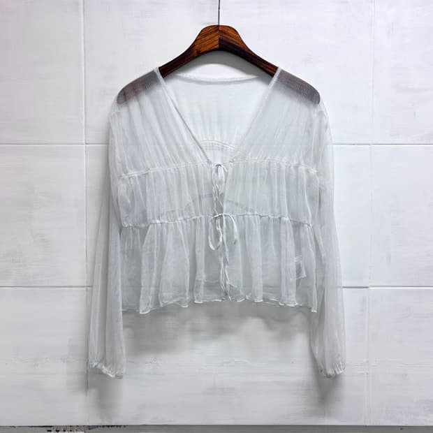 RETRO GIRL 시스루 키치 글리터 리본 셔링 가디건 JPN  