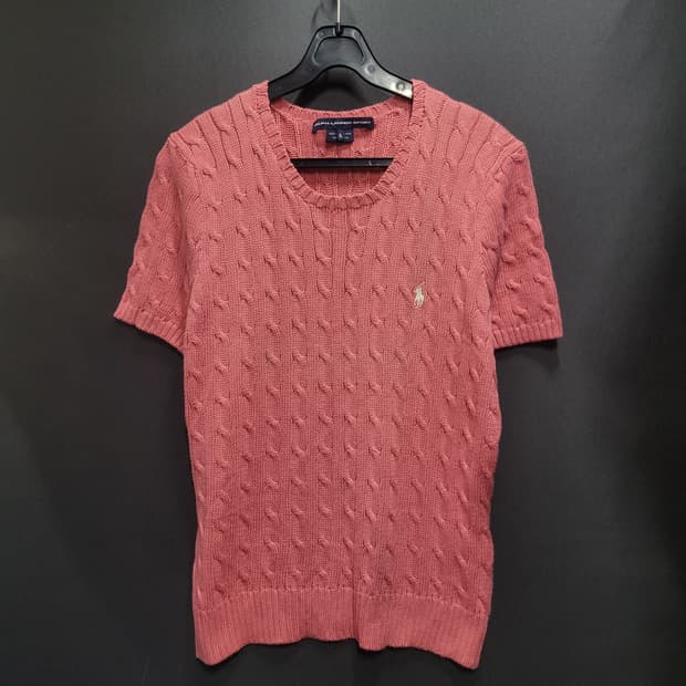 Ralph Lauren 랄프로렌 자수로고 케이블 꽈배기 반팔 니트 