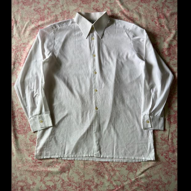 70s Europe wave strip White Dress shirt