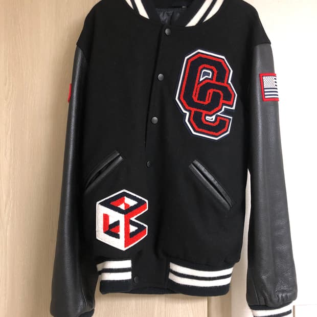 오프닝 세레모니 울+레더 바시티자켓 검빨 M