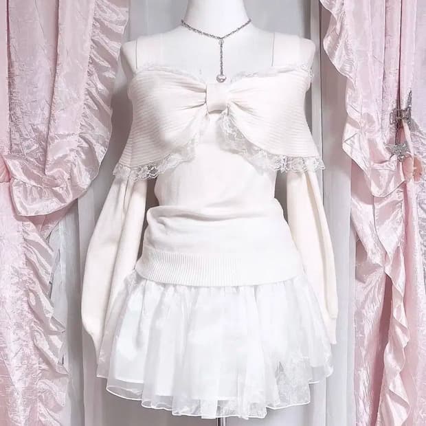 앙크루즈 리본 오프숄더 니트 히메갸루 달천깔 리즈리사 트랄라라 고전 라떼