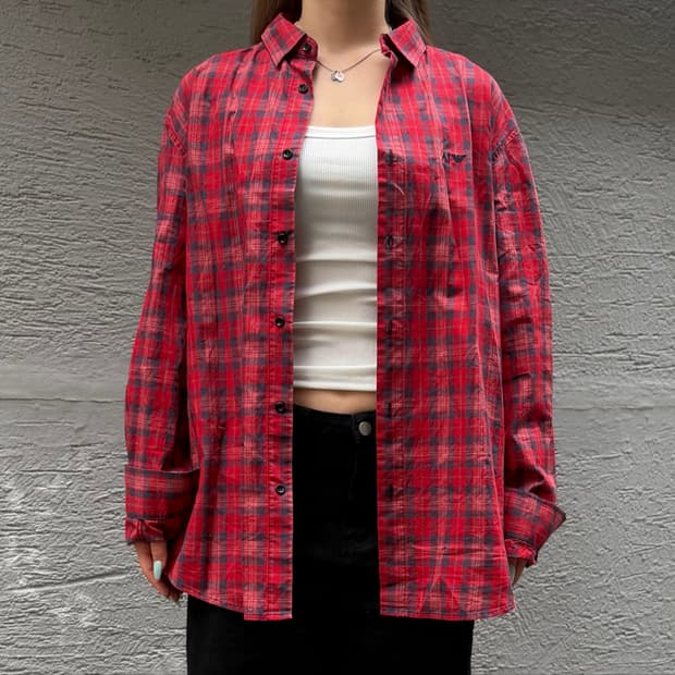 Armani jeans logo 레드 체크셔츠 xl size