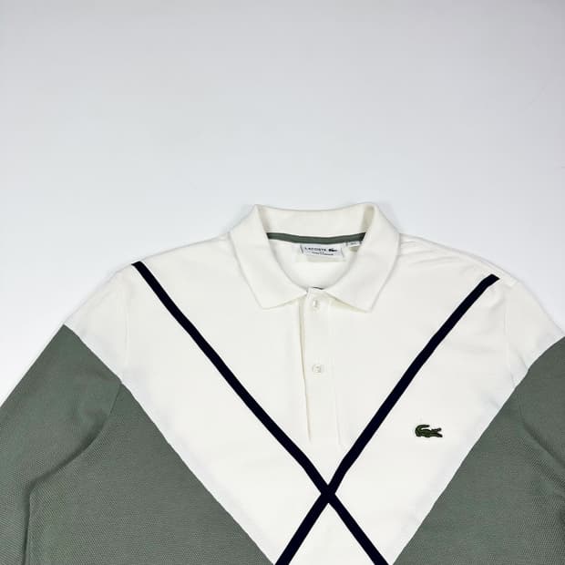 라코스테 크록 카키 화이트 카라 긴팔티셔츠 (XL)