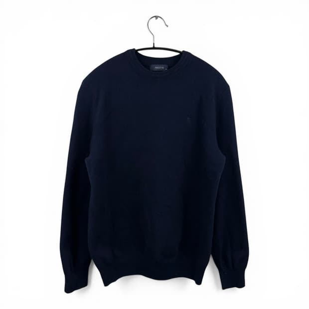 (100) 헤지스 울 혼방 라운드 니트 네이비