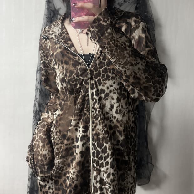 펑크 y2k 레오파드 후드집업 