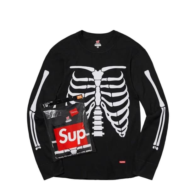 슈프림 헤인즈 본즈 써멀 크루 블랙