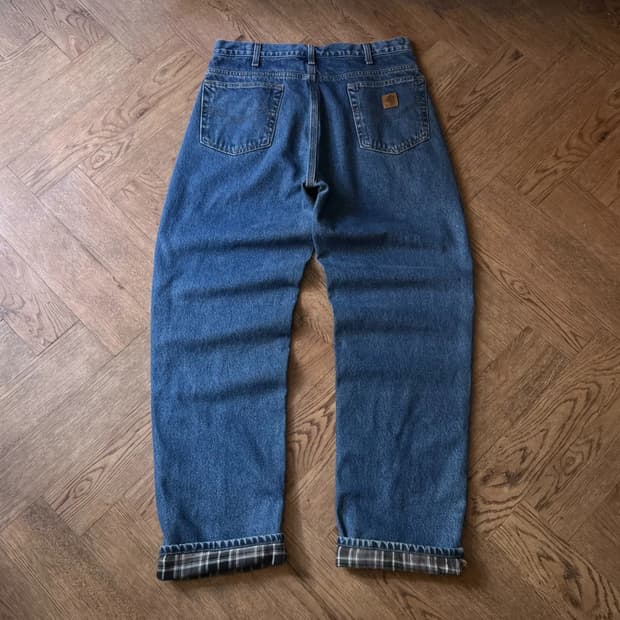 [34]칼하트 USA 체크 라이닝 미디엄블루 워크 데님 팬츠