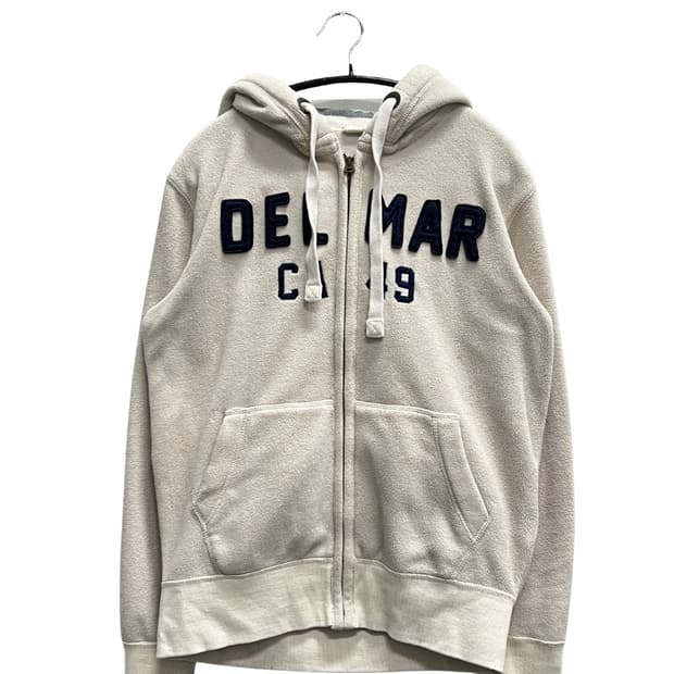 후아유 올드스쿨 패치로고 플리스 후드 집업 베이지