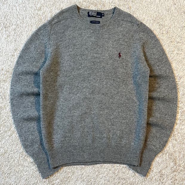 폴로 랄프로렌 버건디포니 램스울 라운드넥 니트 그레이