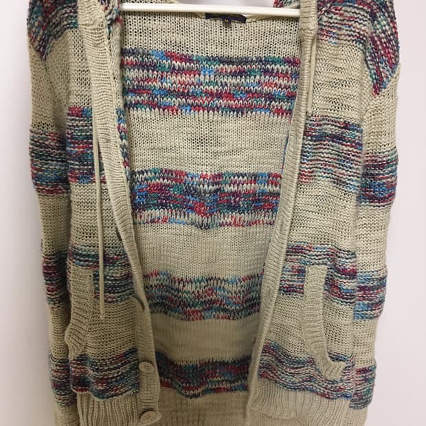 빈티지 베이지 단추 후드