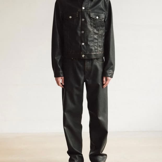 선플라워 레더 트러커 자켓