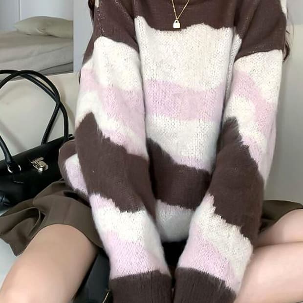 에이블리 지그재그 무신사 빈티지 딸기초코 핑크 브라운 니트 스웨터